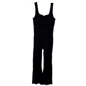OQQ Women's Yoga Ribbed Sleeveless Wide Leg Yoga Jumpsuit Black Size M